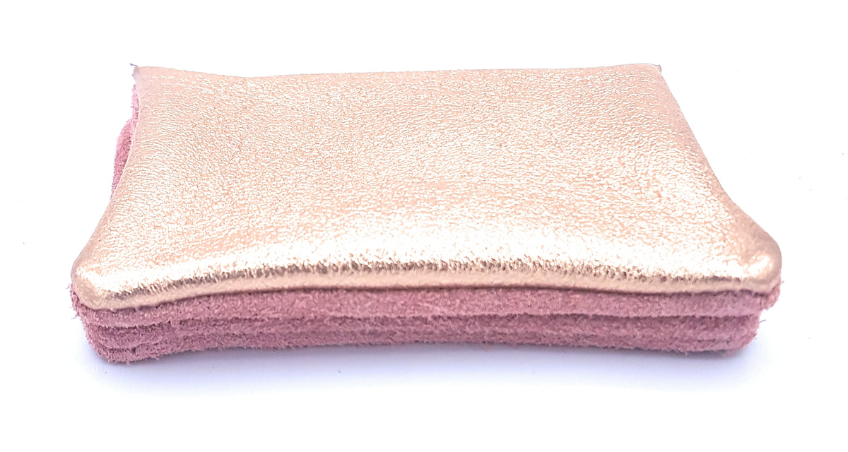 Porte-monnaie Aponi cuir suédé / irisé ~ Rose pâle