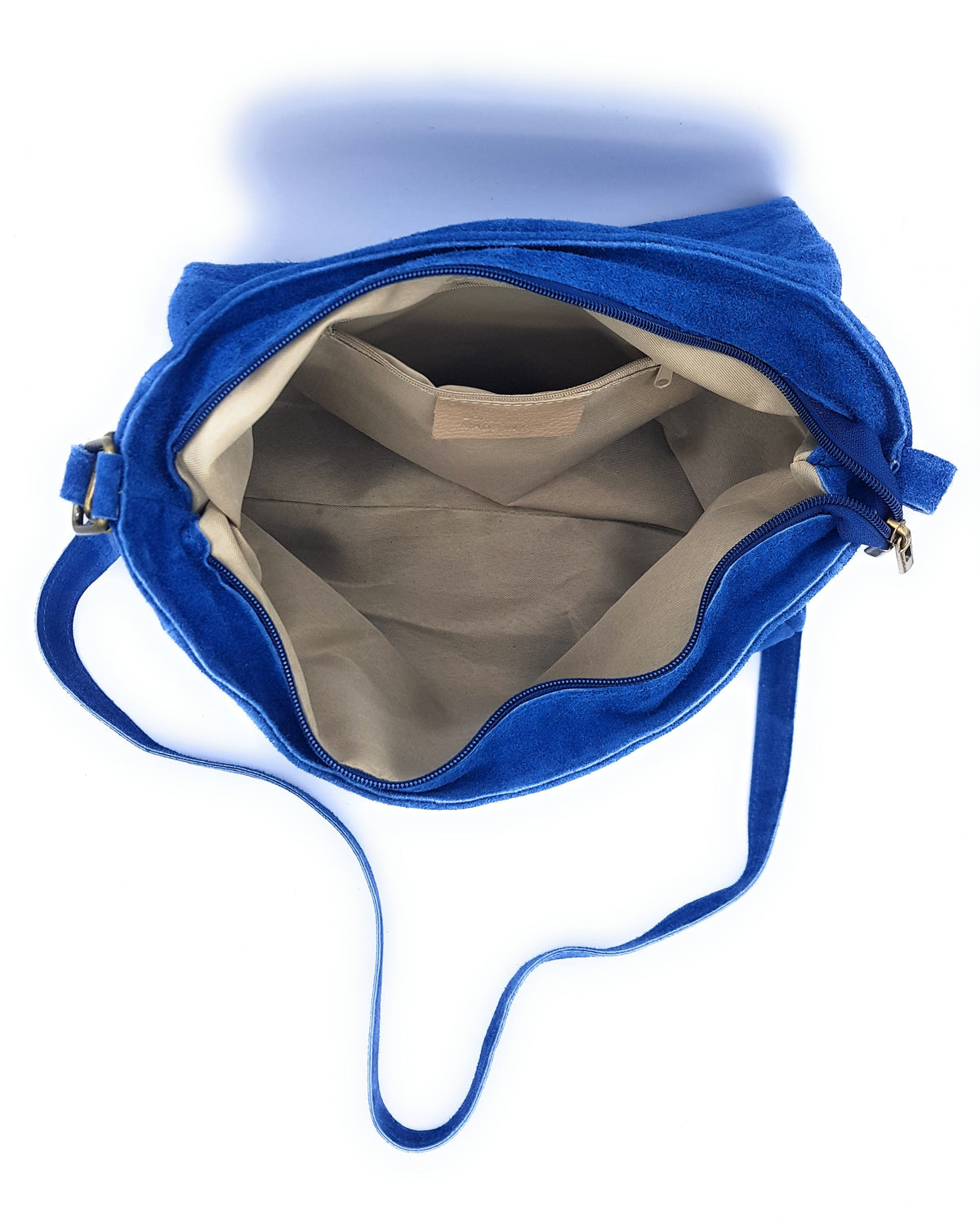 Sac besace Sahale en cuir suèdé ~ Bleu jean