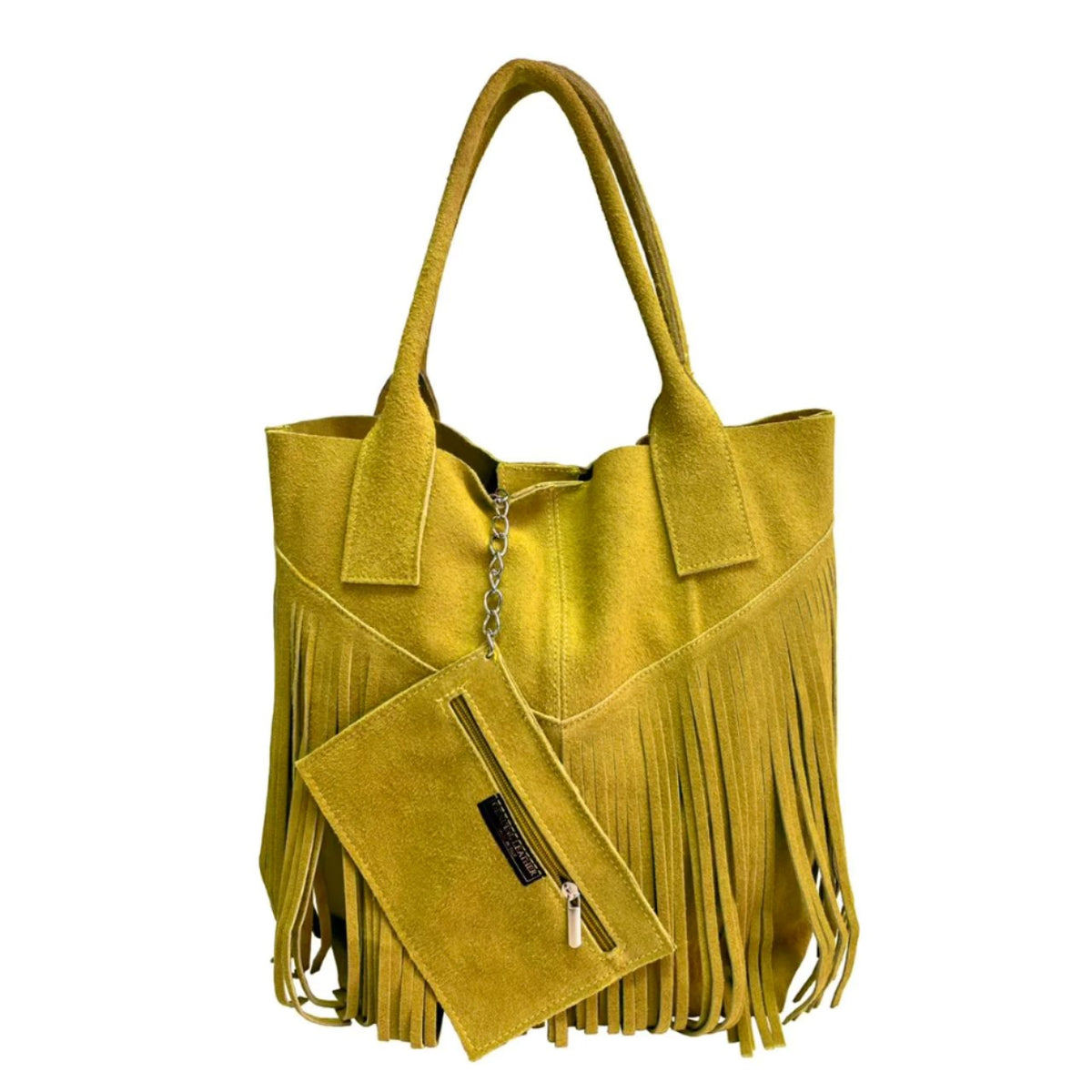 Sac shopper Naya en cuir suédé à franges ~ Jaune