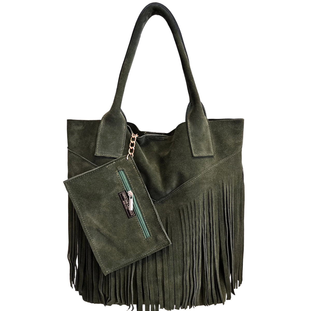 Naya Fringed Suede Leather Shopper Bag ~ Khaki