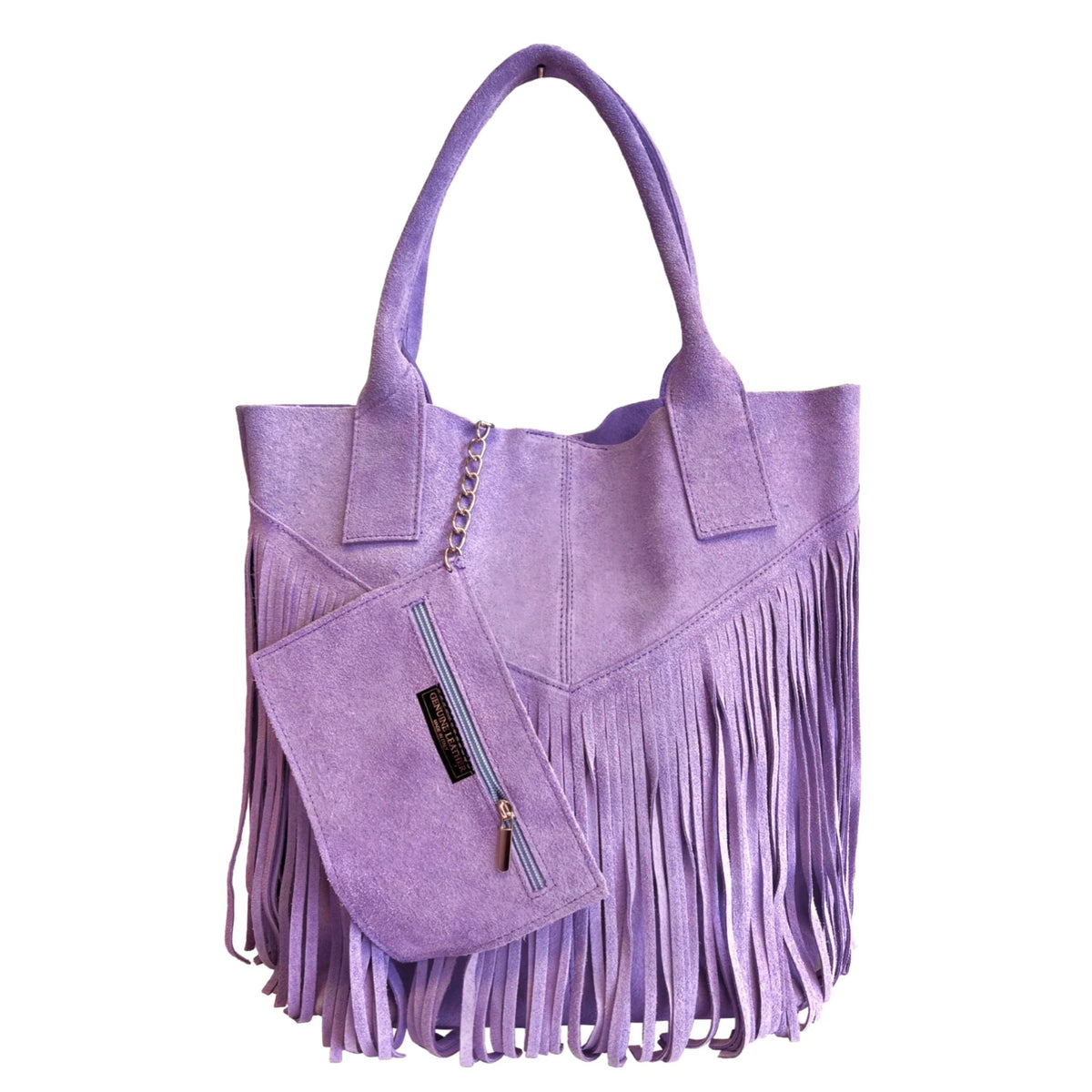 Sac shopper Naya en cuir suédé à franges ~ Lilas