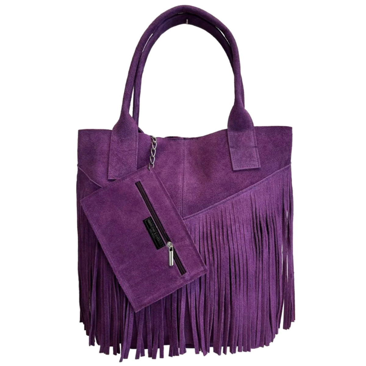 Sac shopper Naya en cuir suédé à franges ~ Violet