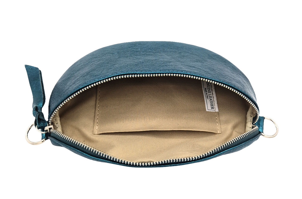 Sac banane en cuir irisé Dyani ~ Bleu canard