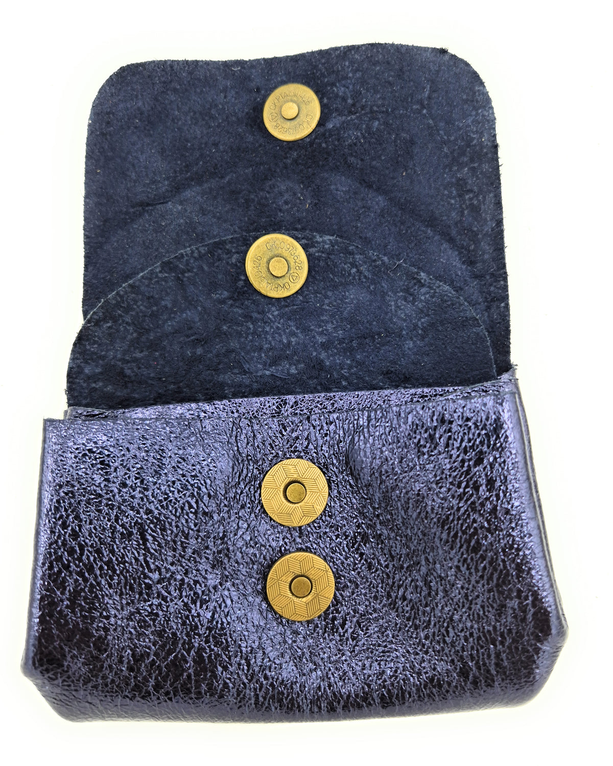 Porte-monnaie en cuir irisé Etania ~ Bleu nuit