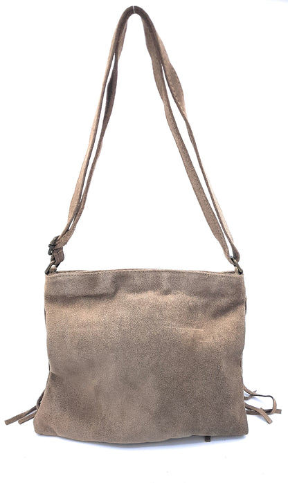 Chenoa Fringed Suede Leather Shoulder Bag ~ Taupe Brown