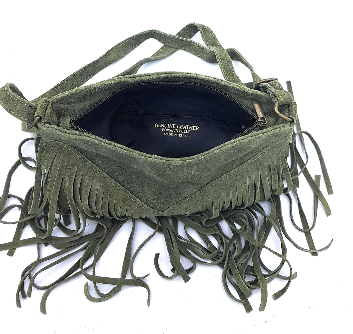 Chenoa Fringed Suede Leather Shoulder Bag ~ Fir Green