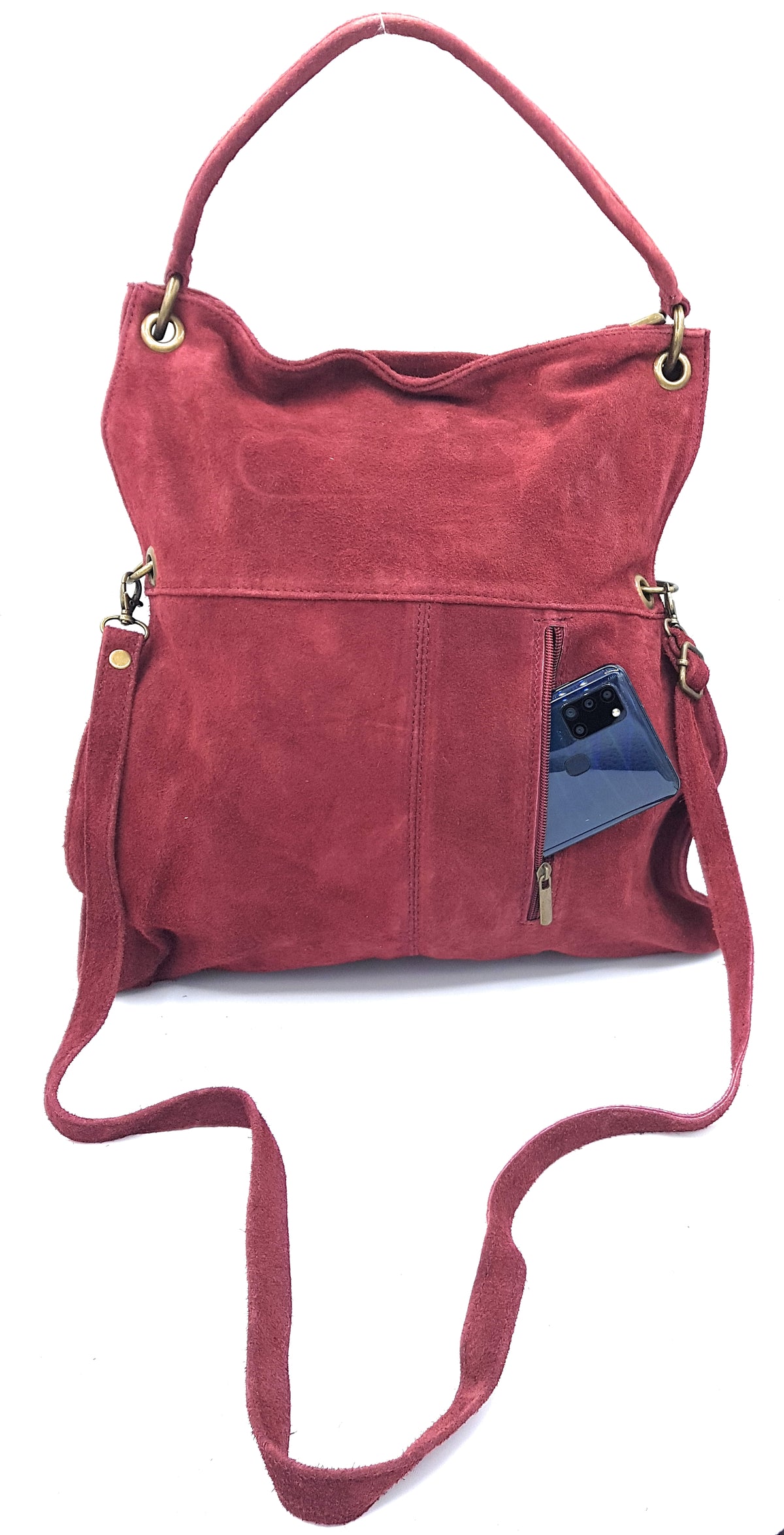 Talasi Suede Leather Messenger Bag ~ Bordeaux