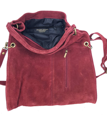 Talasi Suede Leather Messenger Bag ~ Bordeaux