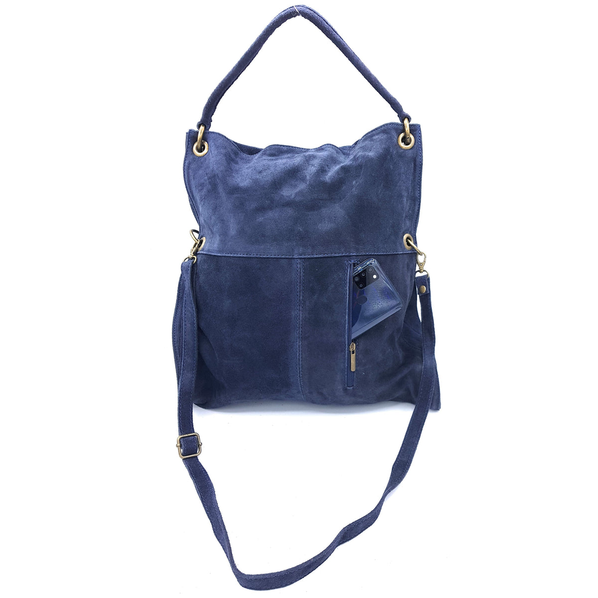 Sac besace Talasi en cuir suèdé ~ Bleu marine