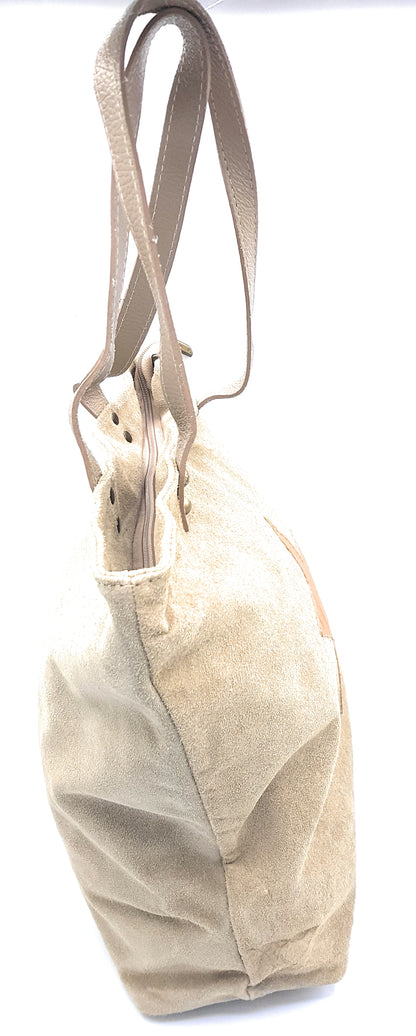 Aranck shopper bag in suede leather ~ Beige