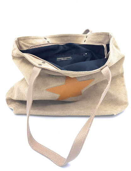 Aranck shopper bag in suede leather ~ Beige