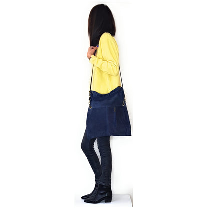Sac besace Talasi en cuir suèdé ~ Bleu marine