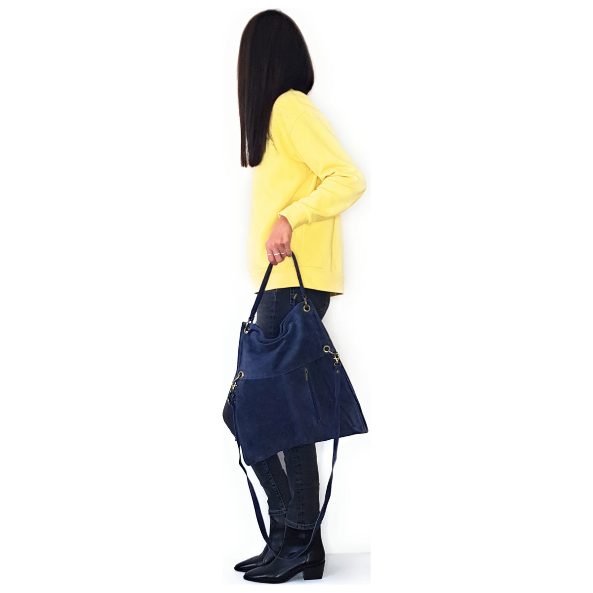 Sac besace Talasi en cuir suèdé ~ Bleu marine