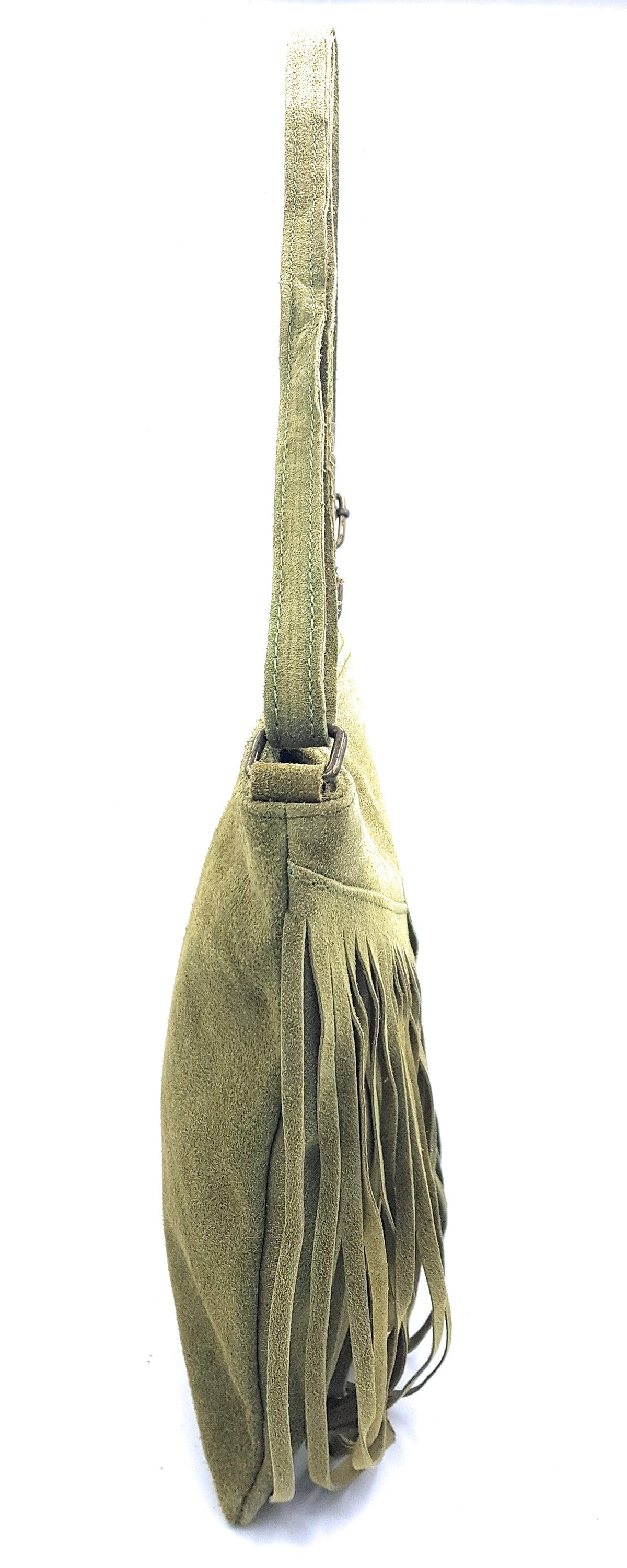 Sac à bandoulière en cuir suèdé à franges Chenoa ~ Vert olive