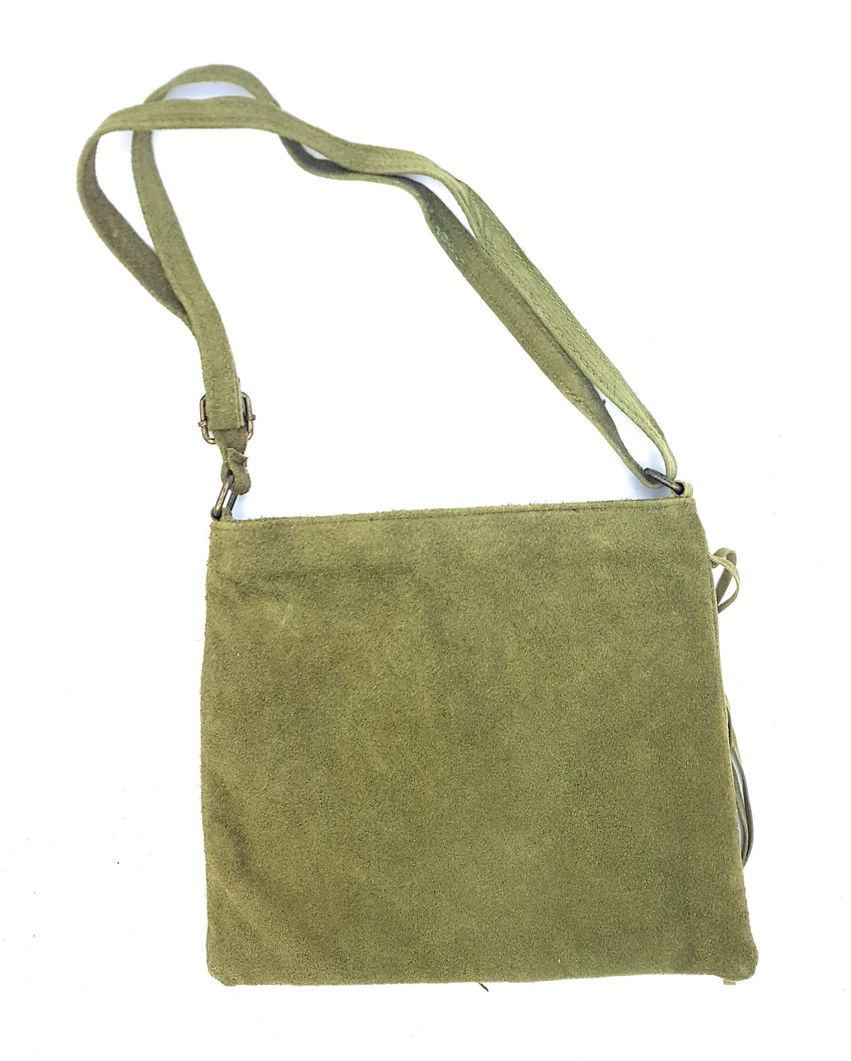Sac à bandoulière en cuir suèdé à franges Chenoa ~ Vert olive