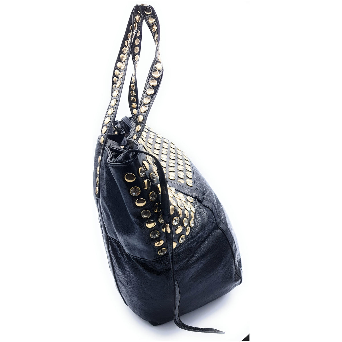 Shine Faux Leather Rhinestone Tote Bag ~ Black