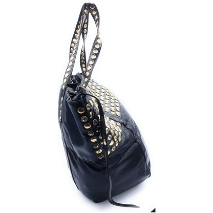 Shine Faux Leather Rhinestone Tote Bag ~ Black