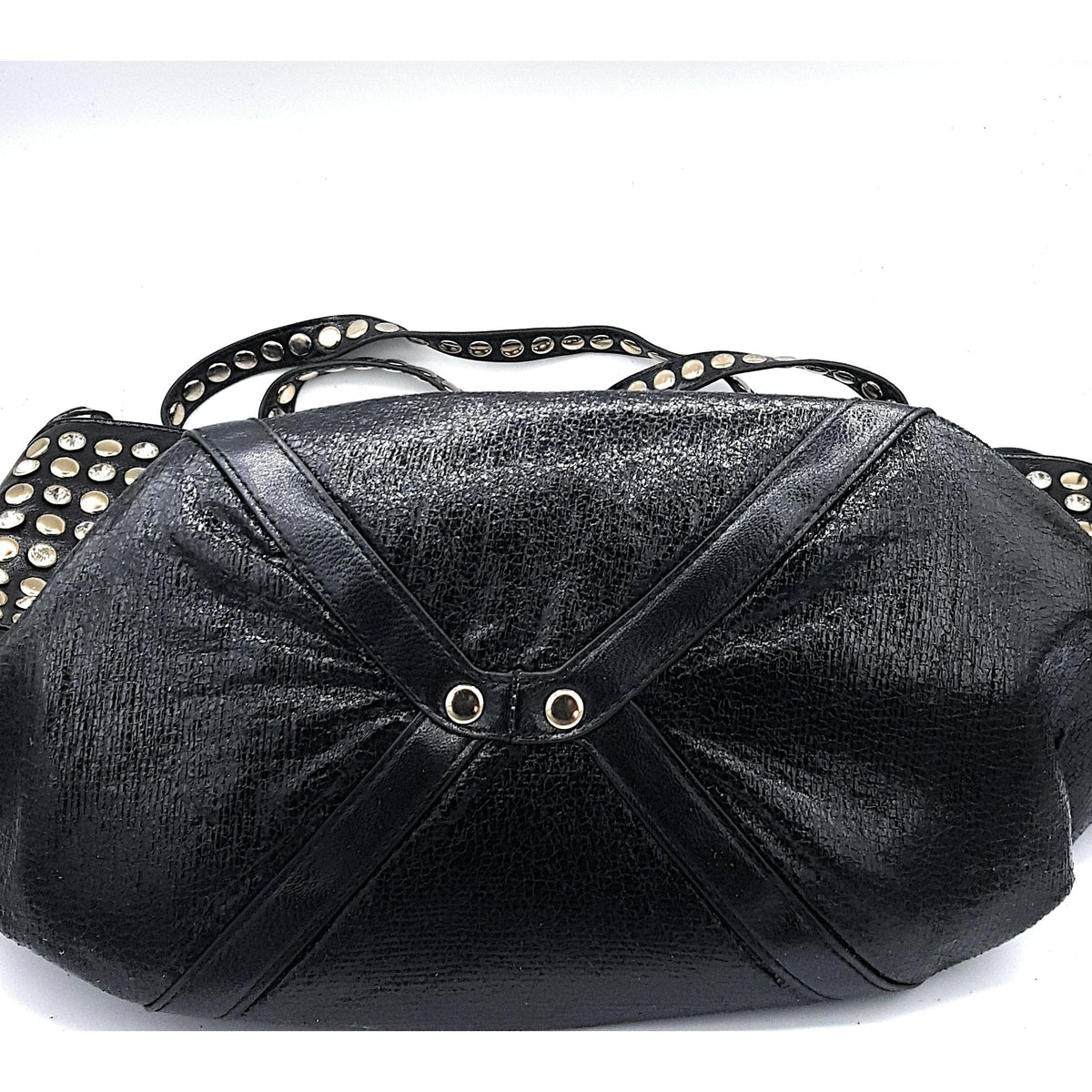 Shine Faux Leather Rhinestone Tote Bag ~ Black