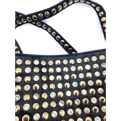 Shine Faux Leather Rhinestone Tote Bag ~ Black