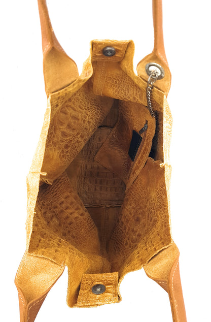 Sac shopper Aiyana en cuir suèdé embossé alligator ~ Camel