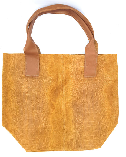 Sac shopper Aiyana en cuir suèdé embossé alligator ~ Camel