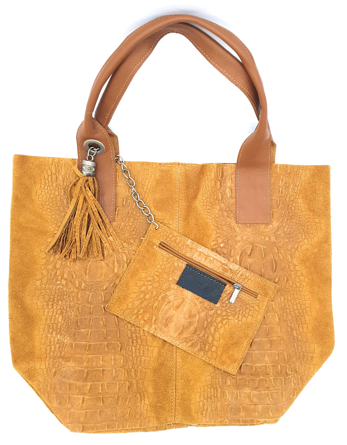 Sac shopper Aiyana en cuir suèdé embossé alligator ~ Camel