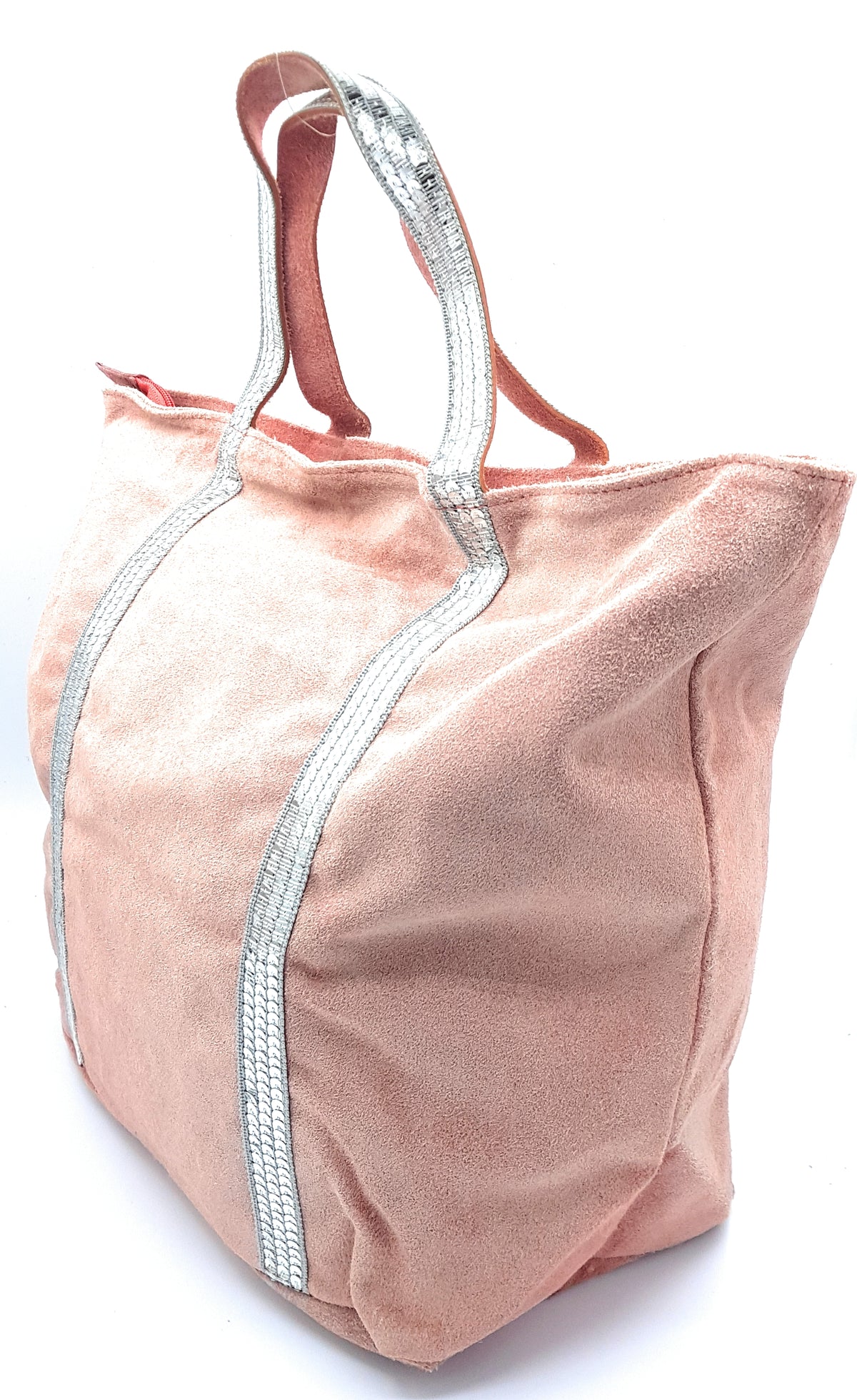 Sac cabas Kaya en cuir suèdé à sequins ~ Corail