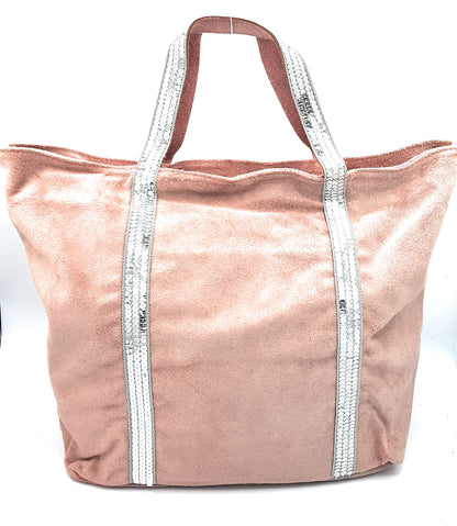 Sac cabas Kaya en cuir suèdé à sequins ~ Corail