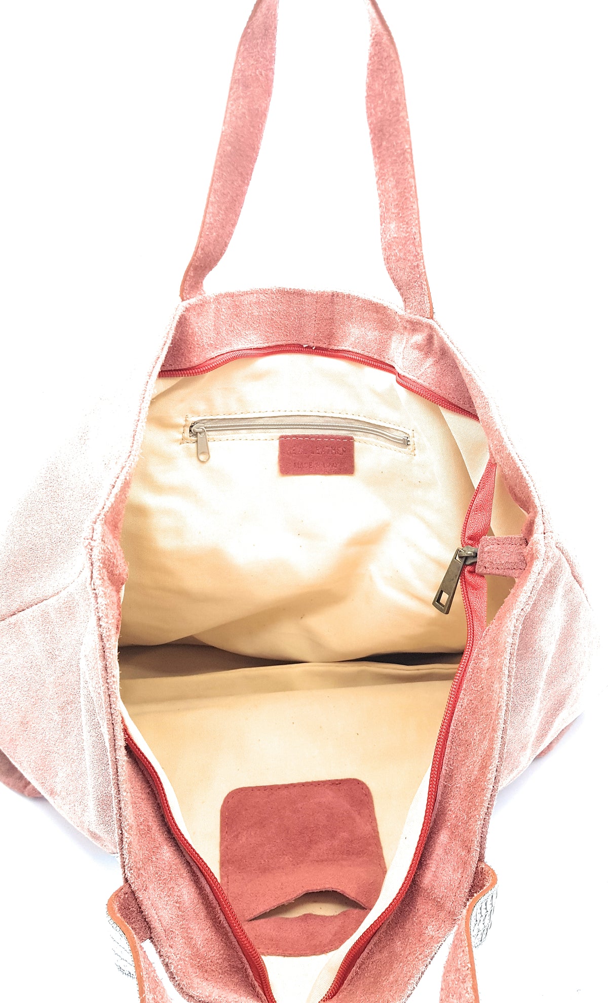 Sac cabas Kaya en cuir suèdé à sequins ~ Corail