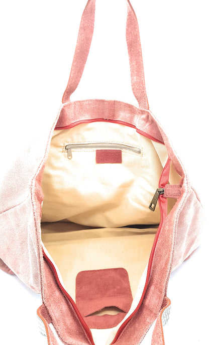 Sac cabas Kaya en cuir suèdé à sequins ~ Corail