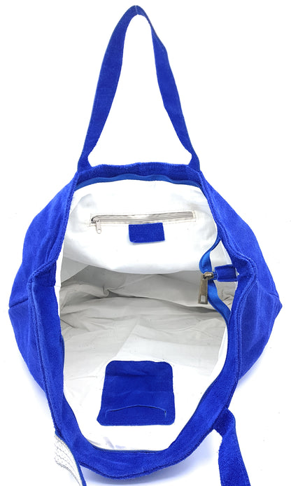 Sac cabas Kaya en cuir suèdé à sequins ~ Bleu royale