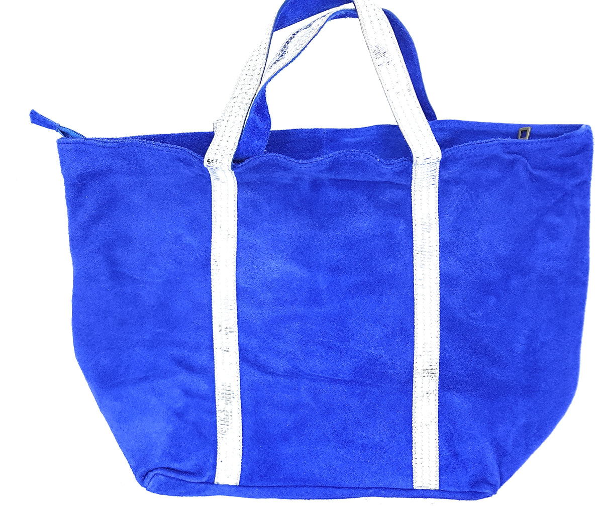 Sac cabas Kaya en cuir suèdé à sequins ~ Bleu royale