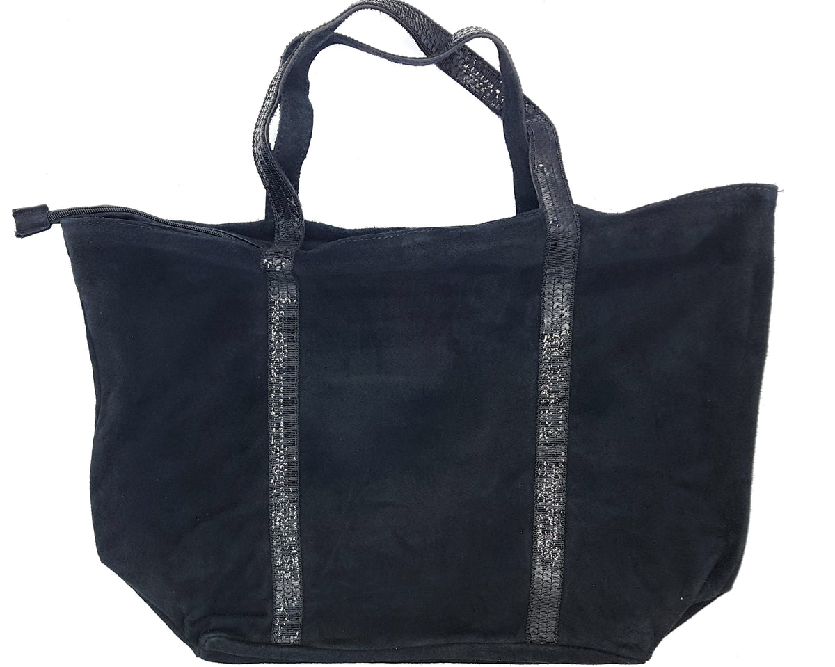 Sac cabas Kaya en cuir suèdé à sequins ~ Noir