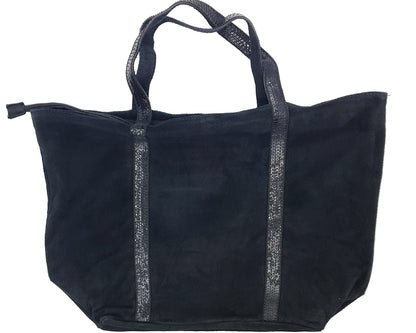 Sac cabas Kaya en cuir suèdé à sequins ~ Noir
