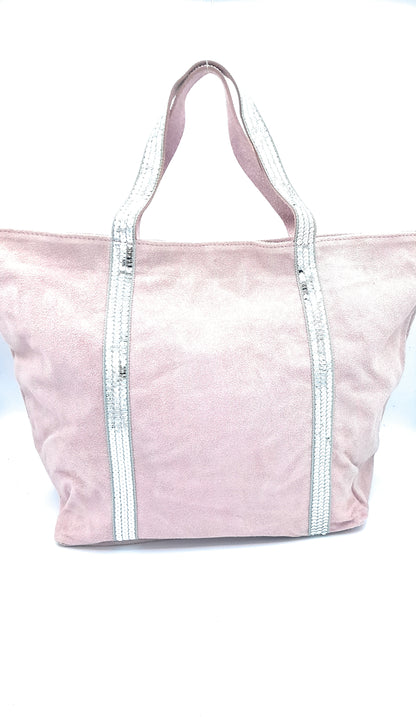 Sac cabas Kaya en cuir suèdé à sequins ~ Rose pâle