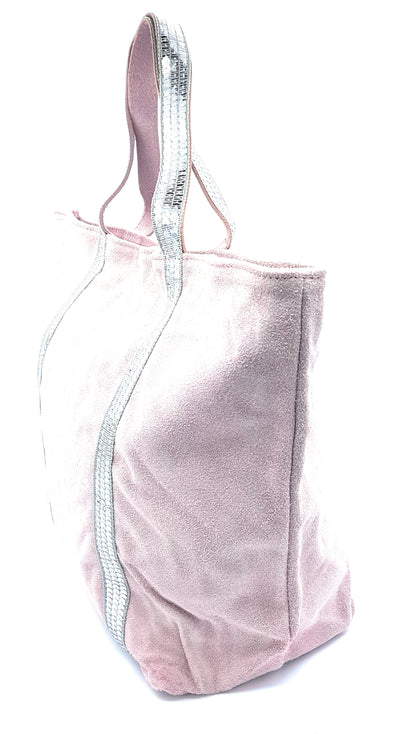 Sac cabas Kaya en cuir suèdé à sequins ~ Rose pâle