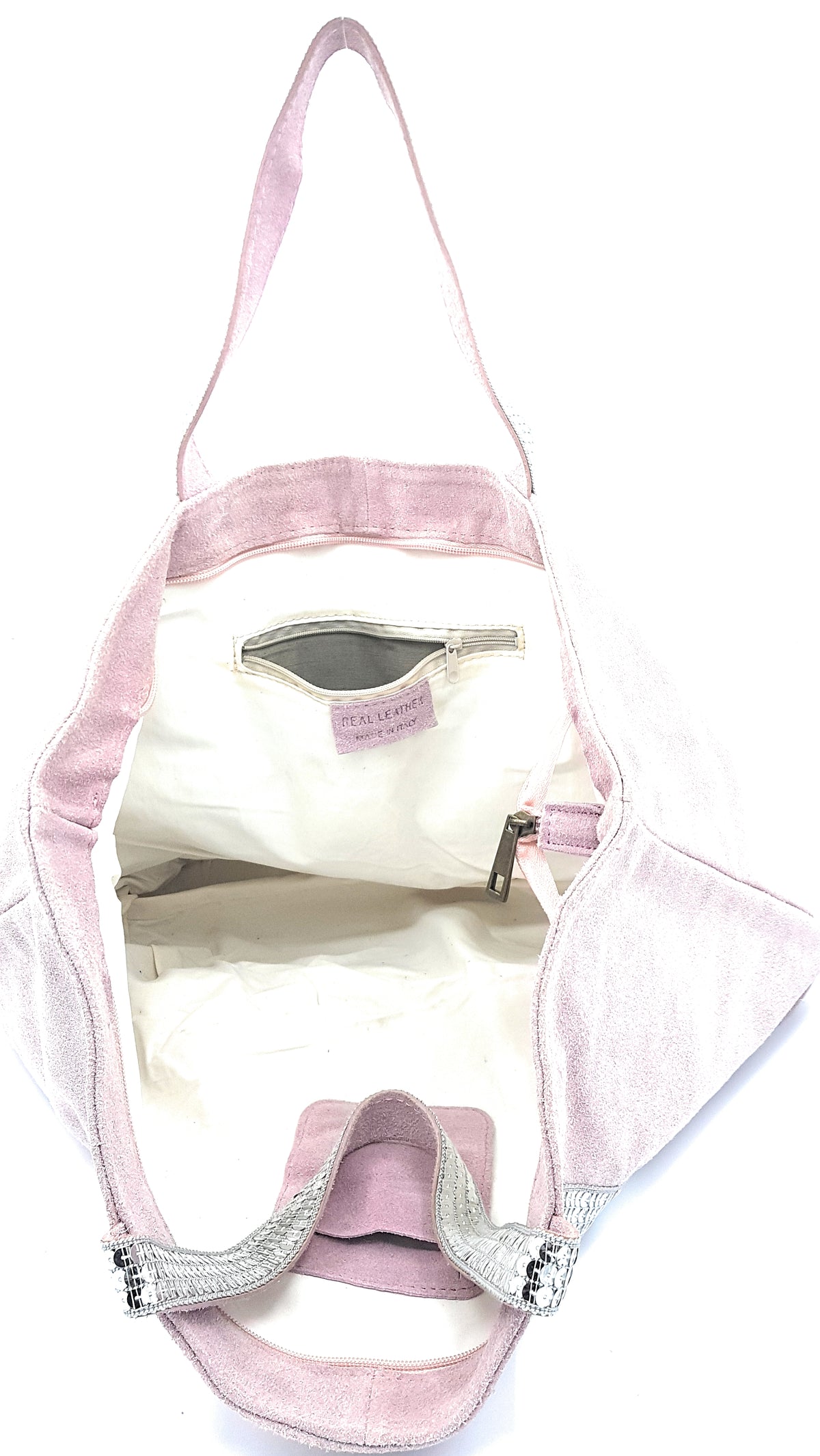 Sac cabas Kaya en cuir suèdé à sequins ~ Rose pâle