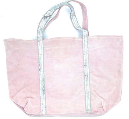 Sac cabas Kaya en cuir suèdé à sequins ~ Rose pâle