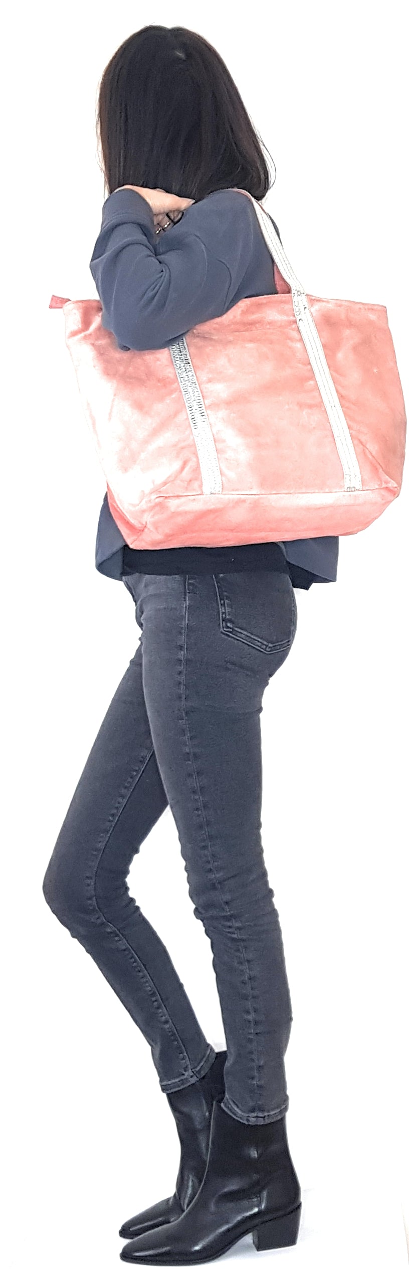 Sac cabas Kaya en cuir suèdé à sequins ~ Corail