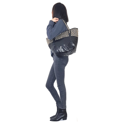 Shine Faux Leather Rhinestone Tote Bag ~ Black