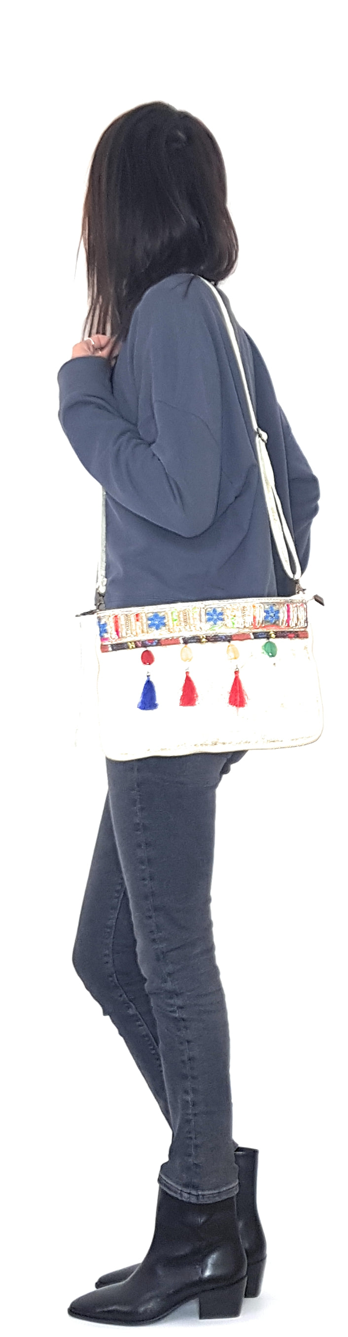 Sac pochette Cherokee en cuir irisé avec broderies et perles ~ Doré