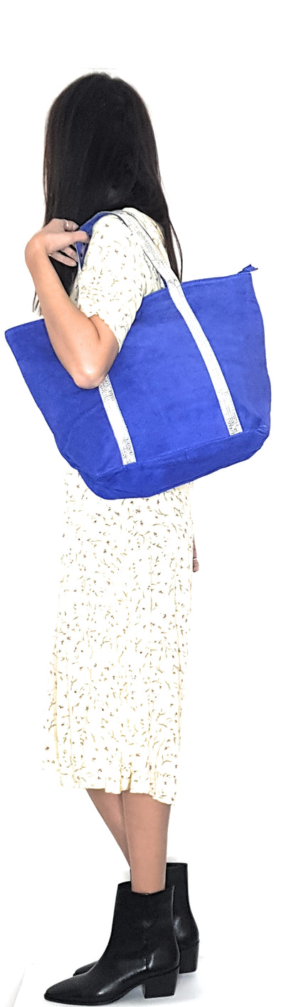 Sac cabas Kaya en cuir suèdé à sequins ~ Bleu royale
