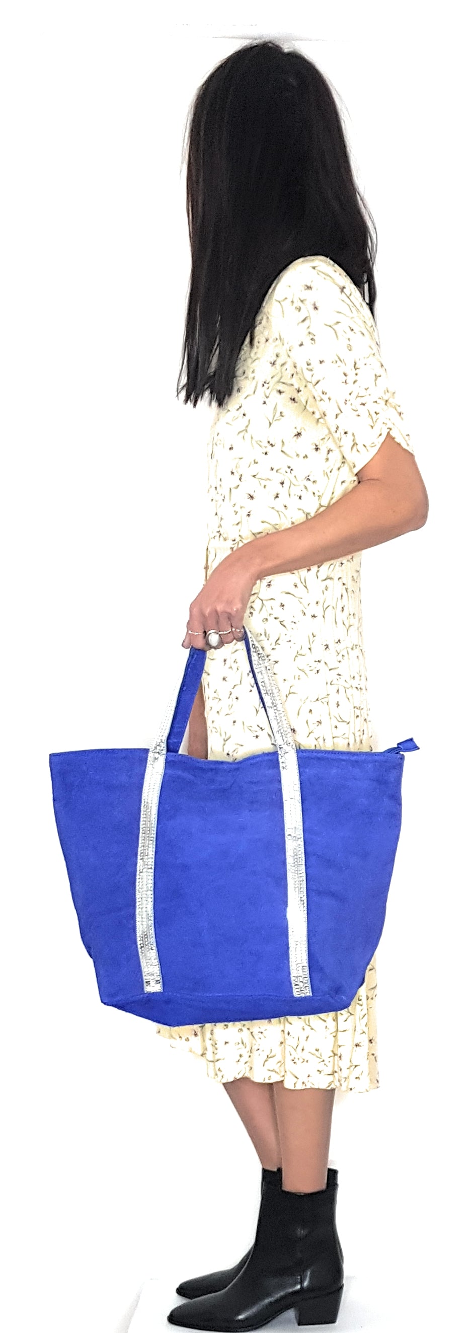 Sac cabas Kaya en cuir suèdé à sequins ~ Bleu royale