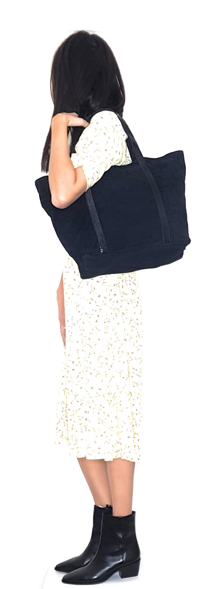 Sac cabas Kaya en cuir suèdé à sequins ~ Noir