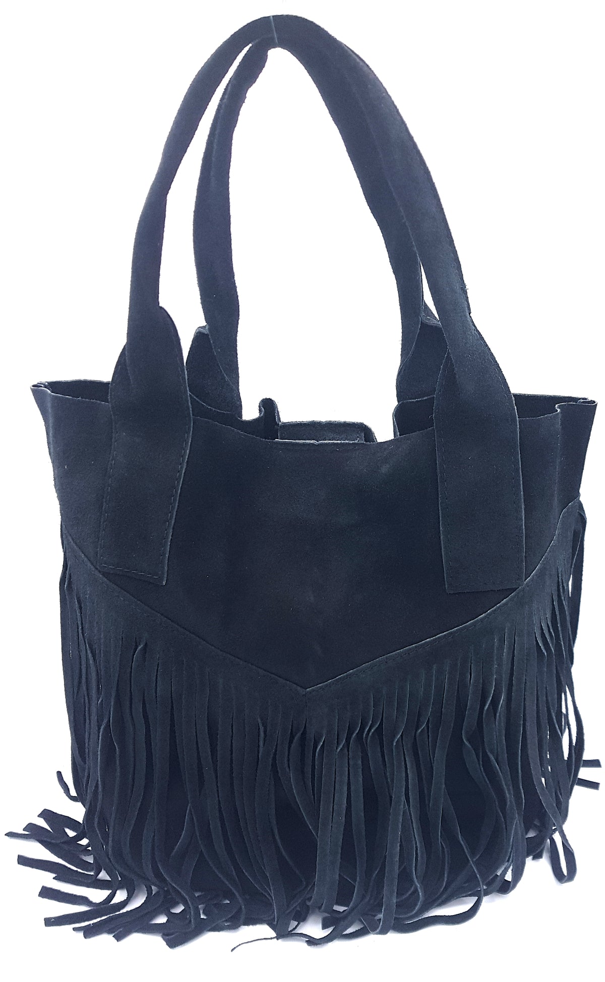 Sac shopper Naya en cuir suédé à franges ~ Noir