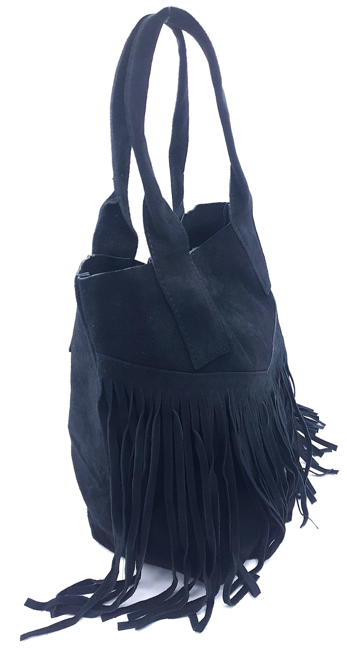 Sac shopper Naya en cuir suédé à franges ~ Noir