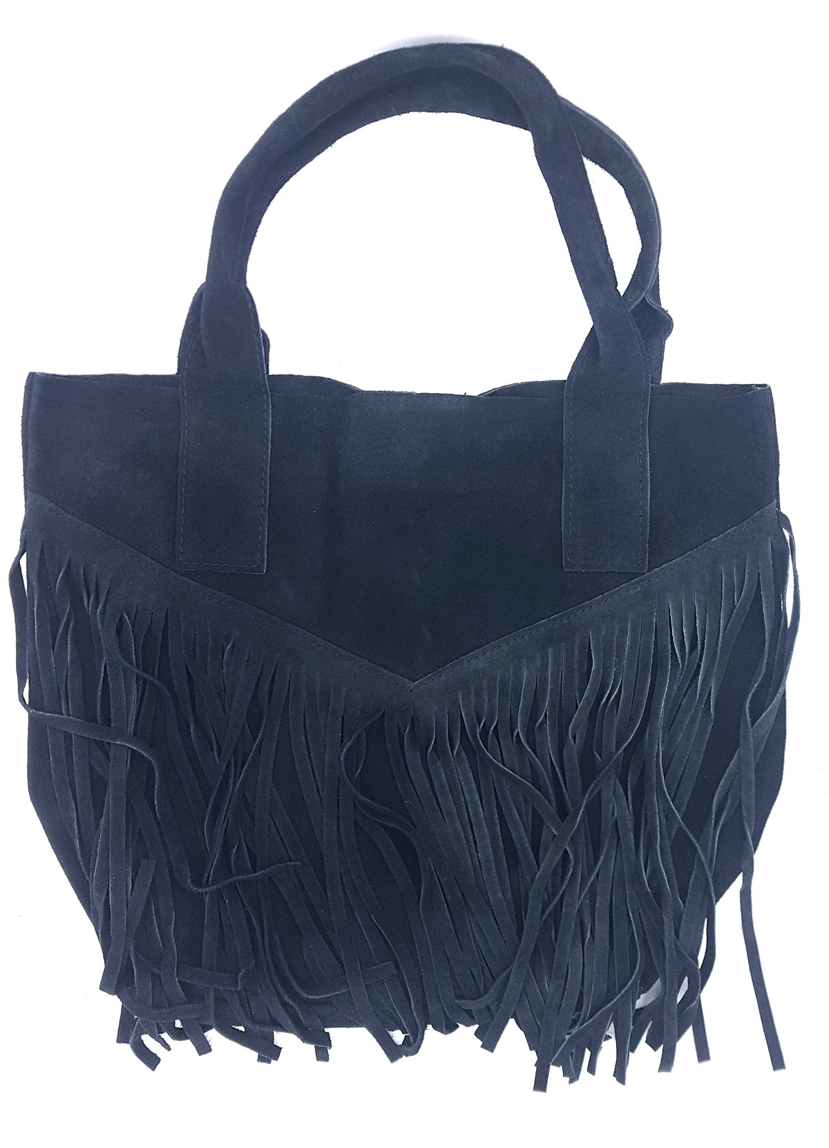 Sac shopper Naya en cuir suédé à franges ~ Noir