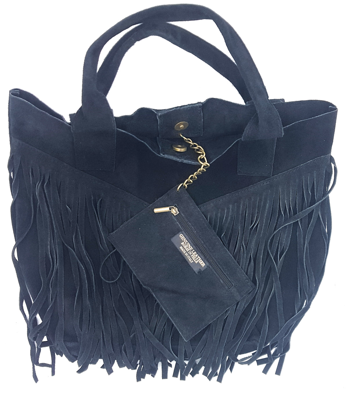 Sac shopper Naya en cuir suédé à franges ~ Noir