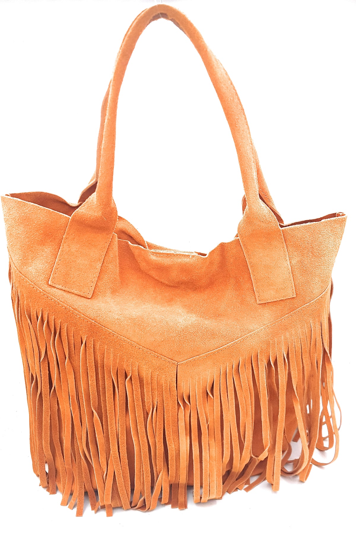 Sac shopper Naya en cuir suédé à franges ~ Orange
