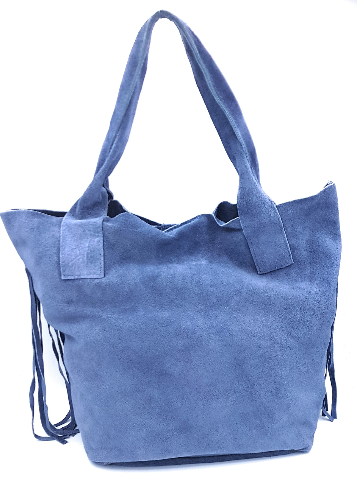 Sac shopper Naya  en cuir suédé ~ Bleu jean